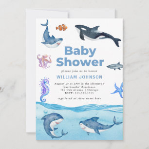 Invitation Sous le Baby shower d'animaux de l'océan marin