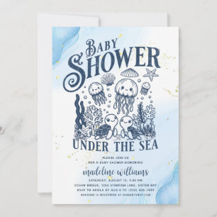 Invitation Sous le Baby shower d'animaux marins
