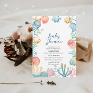 Invitation Sous le Baby shower d'aquarelle de l'océan marin
