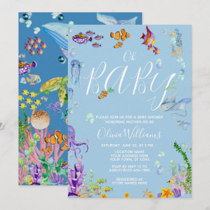 Invitation Sous le Baby shower d'aquarelle de mer Oh