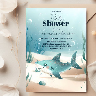 Invitation Sous le Baby shower d'aquarelle du requin marin