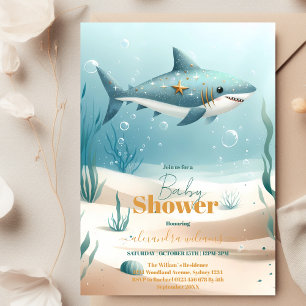 Invitation Sous le Baby shower d'aquarelle du requin marin