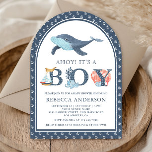 Invitation Sous le Baby shower d'arc nautique de baleine mari