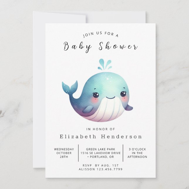 Invitation Sous le Baby shower de la baleine numérique de la  (Devant)