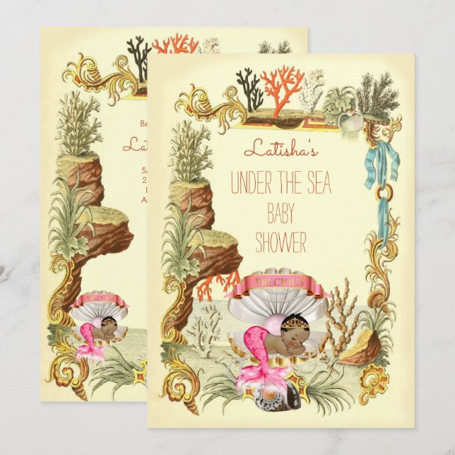 Invitation Sous le Baby shower de la princesse de la sirène e (Devant / Derrière)