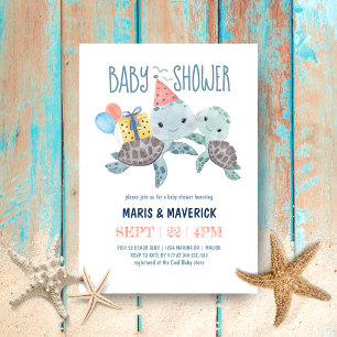 Invitation Sous le Baby shower de la tortue marine