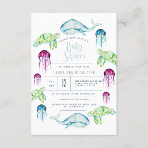 Invitation Sous le Baby shower de mer Océan Animaux Aquarelle