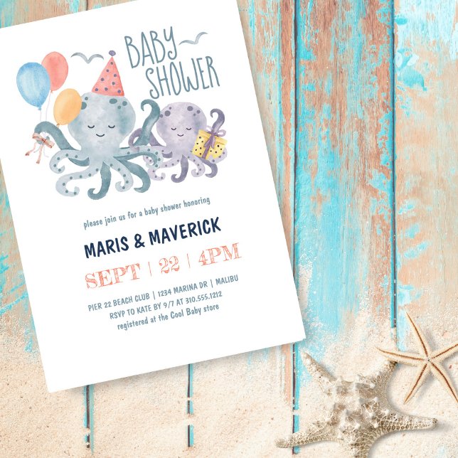 Invitation Sous le Baby shower de pieuvre d'aquarelle de mer (Créateur téléchargé)