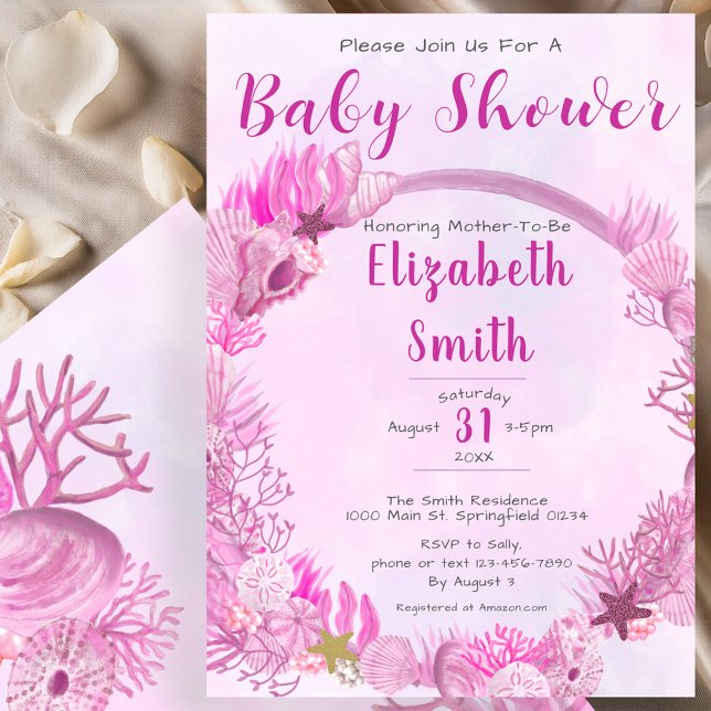 Invitation Sous le Baby shower des filles roses mignonnes de  (Créateur téléchargé)