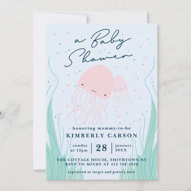 Invitation Sous le Baby shower des méduses marines (Devant)