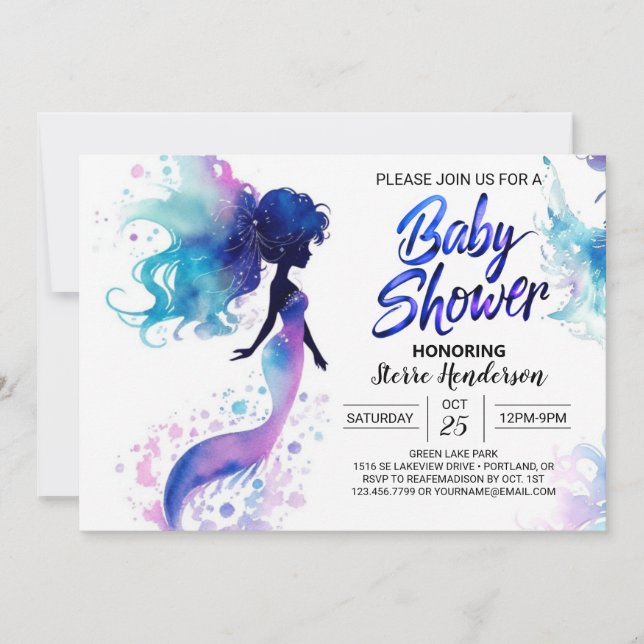 Invitation Sous le Baby shower des sirènes de mer (Devant)