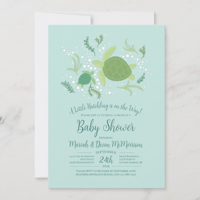 Invitation Sous le Baby shower des tortues de mer (Devant)