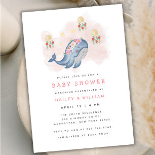 Invitation Sous Le Baby shower Floral See Sweet Whale