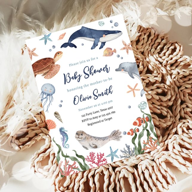Invitation Sous le Baby shower marin des animaux marins (Créateur téléchargé)