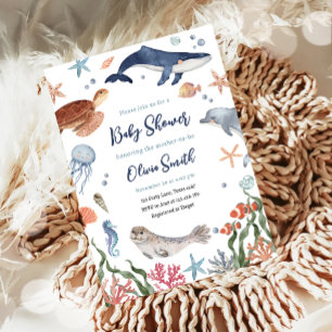 Invitation Sous le Baby shower marin des animaux marins