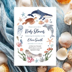 Invitation Sous le Baby shower marin des animaux marins
