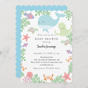 Invitation Sous le Baby shower marin Neutre Pastel Cute