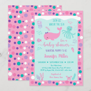 Invitation Sous le Baby shower marin rose violet