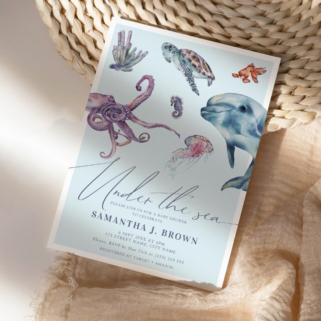 Invitation Sous le Baby shower Océanique de l'aquarelle de la (Créateur téléchargé)