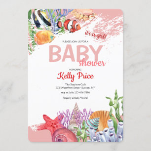 Invitation Sous le Baby shower rose de la mer