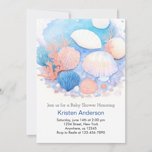 Invitation Sous le Baby shower Sea Blue Adventure Boy (Devant)