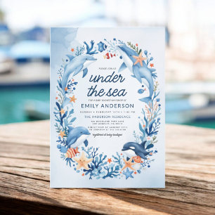 Invitation Sous le Baby shower Sea Blue Ocean Creatures