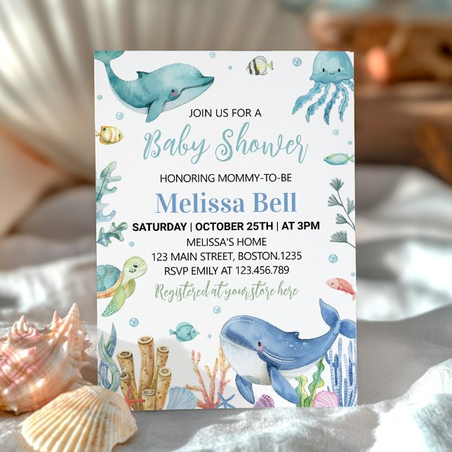 Invitation Sous le Baby shower Sea Cute Ocean Animals (Créateur téléchargé)