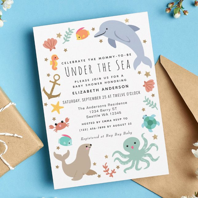 Invitation Sous le Baby shower Sea Cute Ocean Animals (Créateur téléchargé)