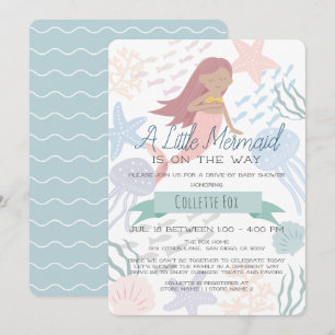 Invitation Sous le Baby shower Sea Mermaid Green Drive-by I