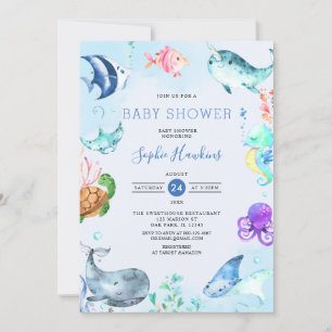 Invitation Sous le Baby shower Sea Ocean Couples