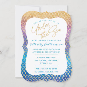Invitation Sous le Baby shower Sea Rainbow Mermaid Scales