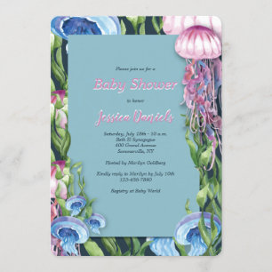 Invitation Sous le Baby shower Sea Watercolor