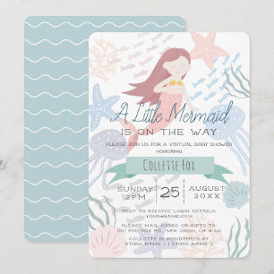 Invitation Sous le Baby shower virtuel vert de sirène de mer