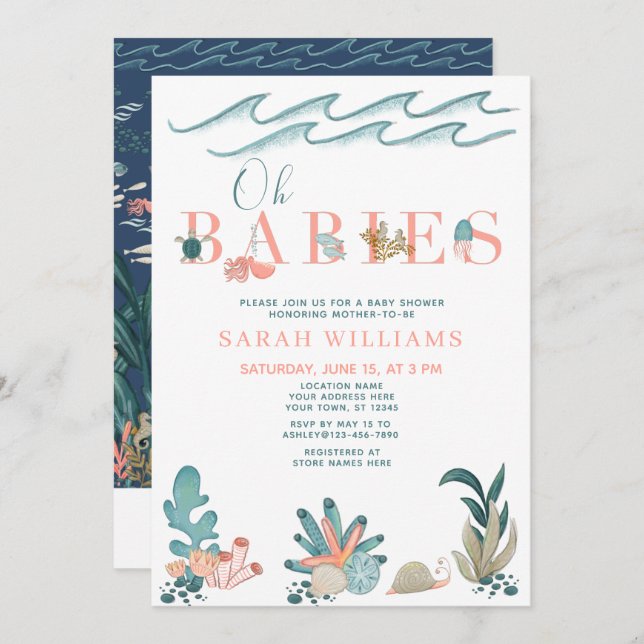 Invitation Sous le Code QR de la mer Multiples Oh Babies Douc (Devant / Derrière)