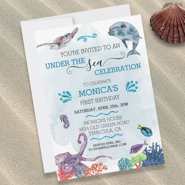 Invitation Sous le dauphin d'anniversaire de la mer tortue de (Créateur téléchargé)