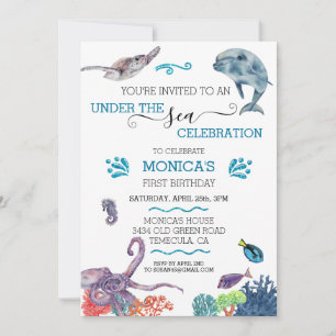 Invitation Sous le dauphin de mer Anniversaire Tortue de mer