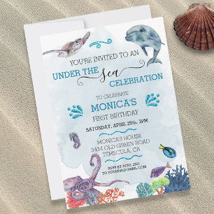 Invitation Sous le dauphin de mer Anniversaire Tortue de mer