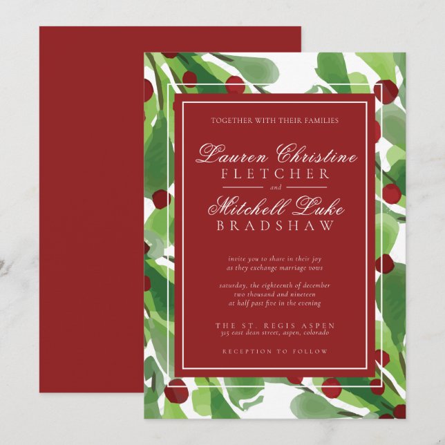 Invitation Sous le Mariage de Noël Mistletoe (Devant / Derrière)