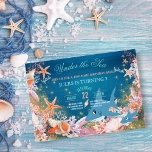 Invitation Sous le Parti Anniversaire de enfant des requins m<br><div class="desc">Invitation tes invités à se joindre à toi pour un panier d'anniversaire "Jaw-some" avec cette invitation à la fête d'anniversaire sous le thème de la mer. Doté d'un grand requin, d'un petit requin, d'un poisson rouge, de coquillages d'aquarelle, d'étoiles de mer, de corail et de sable doré mousseux. Parfait pour...</div>