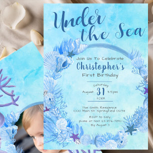 Invitation Sous le Sea Cute Blue Boy fête son 1er anniversair