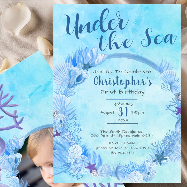 Invitation Sous le Sea Cute Blue Boy fête son 1er anniversair (Créateur téléchargé)