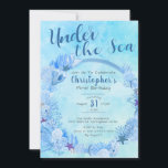 Invitation Sous le Sea Cute Blue Boy fête son 1er anniversair<br><div class="desc">Cette mignonne invitation à l'anniversaire "Under the sea", aux coquillages, aux algues et à l'illustration de corail est parfaite pour la fête d'anniversaire d'un bébé garçon. Il présente des motifs sous-marins bleus dessinés à la main sur un arrière - plan d'aquarelle bleue et du texte que vous pouvez customiser avec...</div>