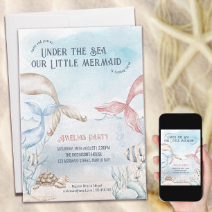 Invitation Sous l'eau Anniversaire de la Petite Sirène Aquare