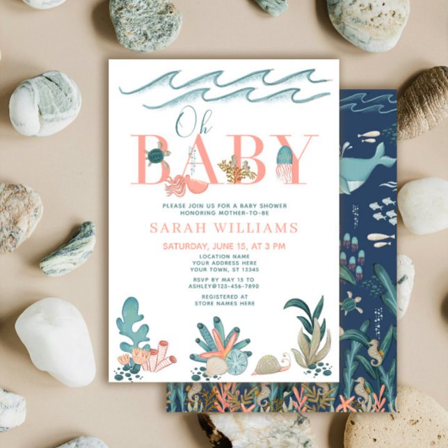 Invitation Sous l'eau aquarelle de corail Fille Oh Bébé Showe (Créateur téléchargé)