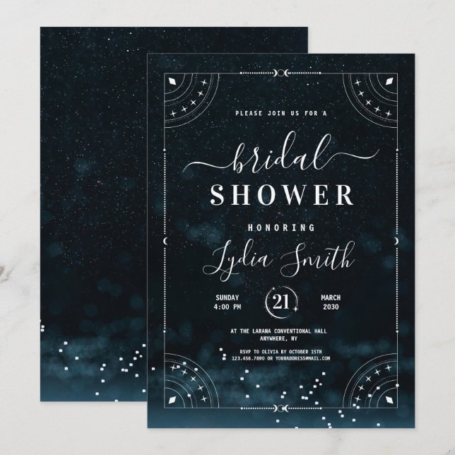 Invitation Sous les Étoiles Réception de Mariage Céleste Étoi (Devant / Derrière)