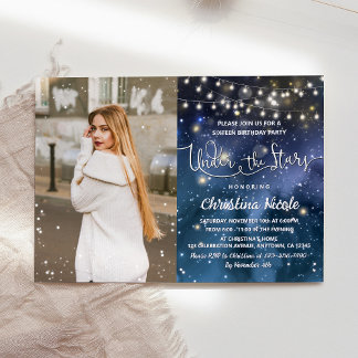 Invitation Sous les étoiles String Lights Photo Anniversaire