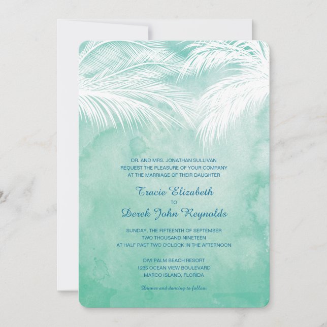 Invitation Sous les palmiers | Mariage aquarelle (Devant)