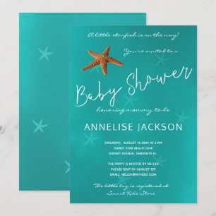 Invitation Sous l'étoile de mer baby shower bleu océan