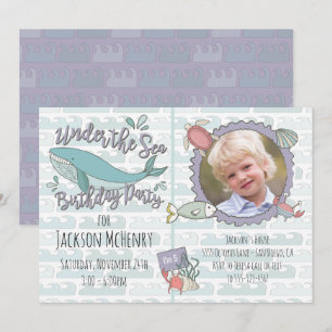 Invitation Sous l'image de fête d'anniversaire de la baleine