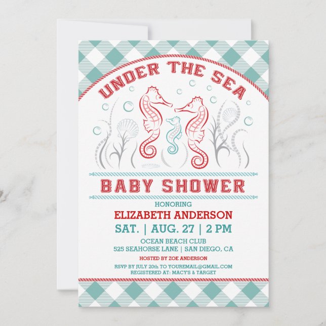 Invitation Sous l'invitation de baby shower de mer (Devant)